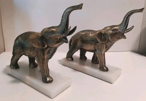 Paar Messing Elefant Statuen Buchstützen auf Onyx Sockel von New Diamond SEHR SCHÖN! - Bild 1 von 20