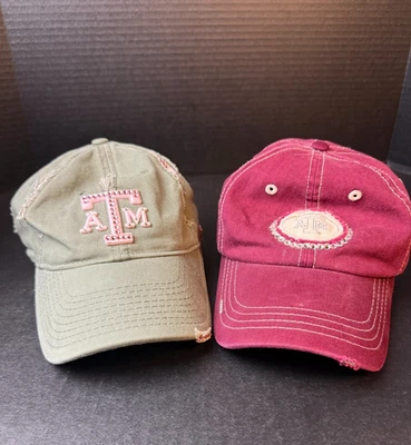 Texas A&M Hats Aggies Lot of 2  Women's Bling Cotton Strap Back Embroidered Cap - Image 1 of 4