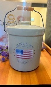 Houston Harvest Old Glory American Flag Crock Stoneware Lidded With Handle - Picture 1 of 13