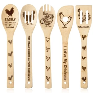 Rooster Wooden Spoons Utensils - 5Pcs Father's Day Chicken Kitchen Cooking Ut... - Picture 1 of 7