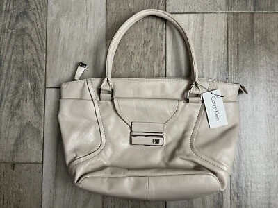 Calvin Klein XL Bolso de Mano Extra Grande Cartera Bolso de Hombro Beige Cuero Tostado Foto 1 de 4