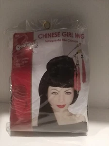Rubies Delux Character Wig Chinese Girl Jet Black With Decorations - Picture 1 of 8