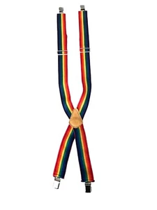 Rainbow Striped Vtg CLC Mens Suspenders EUC Heavy Duty pride 110 farmer 2" wide - Picture 1 of 5