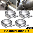 4PC 3 inch V-Band Flange Clamp Kit Male/Female With Ridge Exhaust Stainless EOA
