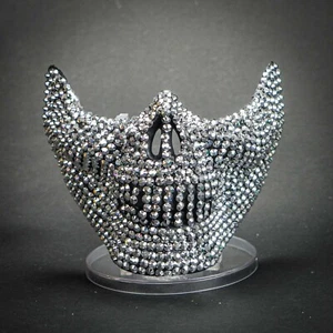 Half Face Mouth Mask Rhinestones Halloween Costume Masquerade Mask [Silver] - Picture 1 of 1