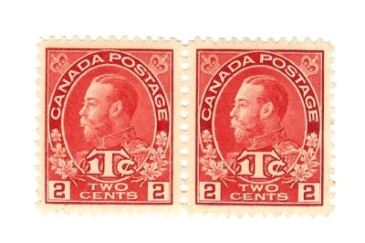 Canada Tax Stamp - 1916 - PAIR 2 Cent carmine - George V - Mint MH - CanMR3pair - Image 1 of 2