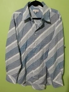 NWT RON CHERESKIN Men's Button Down L/S Blue/White "Crinkle Look" Sz: MED SHIRT  - Picture 1 of 7