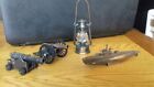 4,Vintage Die-Cast Models 2 Cannons, 1 Sub, 1 Tilly Lamp, Pencil Sharpenes