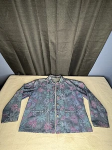 Chicos Fancy Denim Jacket With Floral Embroidery Size 2  - Picture 1 of 16