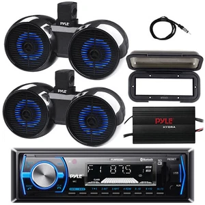 Pyle Radio, 2x 8" Bluetooth LED Dual Tower Black Speakers, Amp, Cover, Antenna - Picture 1 of 7
