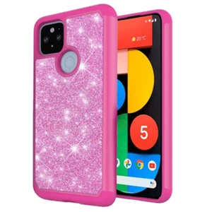 New Slim Glitter Bling Shinny Hybrid Case Cover HOT PINK for Google Pixel 5 - Picture 1 of 1