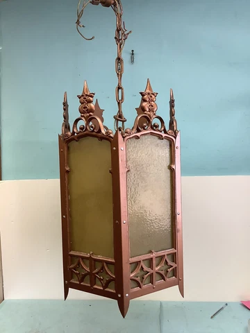Gothic Lanterns Pair 6-Glass Panels Copper Finish 30” L Cover