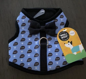 WAG n WOOF BLU, NERO BORDO NERO PAPILLON "WOOF" IMBRACATURA cucciolo/cane XSMALL NUOVO CON ETICHETTE - Foto 1 di 2