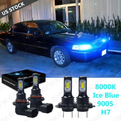 适用于 Lincoln Town Car 2003 - 11 4x 8000K H7+9005 LED 车头灯高/低光束组合套件 — 第 1/4 张图片