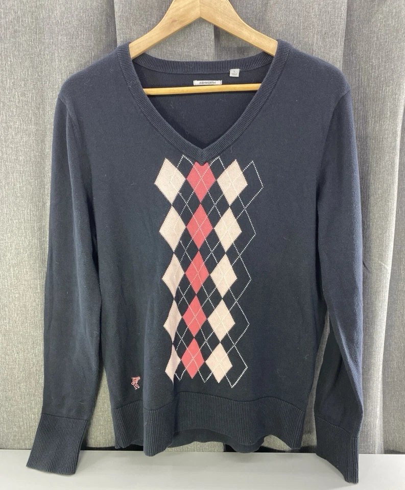 Suéter de Golf Ashworth Argyle Para Hombres L Azul Cuello en V Manga Larga De Colección Rosa Diamante Foto 1 de 4