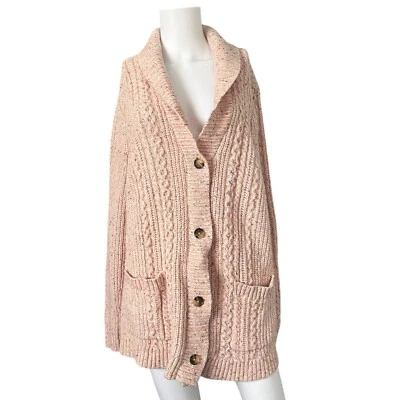 Lands End Pink Cable Knit Cardigan Sweater Wool Blend Womens Size XL - Image 1 of 4