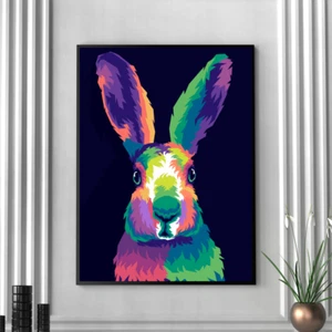 Colorful Bunny Abstract Wall Art Print Canvas Illustration Home Decor Painting - Picture 1 of 3