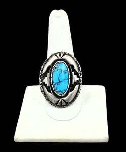 Anillo Esterlina Superpuesto Caja Sombras Turquesa Navajo Richard Begay De Colección - Talla 10 - Imagen 1 de 7