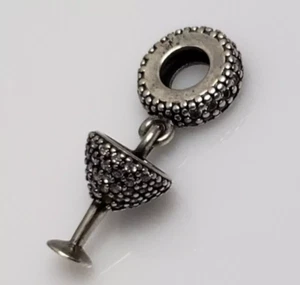 Authentic Pandora Silver Night Cocktail Martini Glass Dangle Bead Charm Pendant - Picture 1 of 17