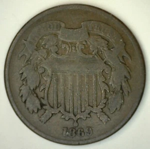 1869 2 Cents United States Type Coin Copper Two Cent Circulated Good 2c Coin - Picture 1 of 2