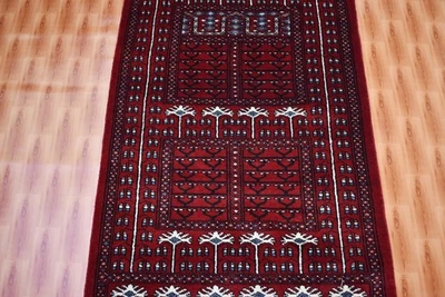 2.6x4 ft Rugs Wool Oriental Red Color Geometric Striped Living Room Carpet - Image 1 of 4