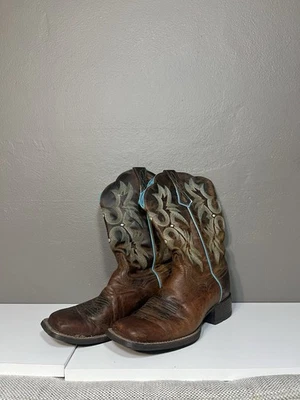 Mujer Talla 6.5 Ariat Multi-Marrón Cuero Y Botas Azul Foto 1 de 4