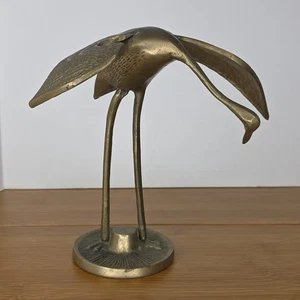 Vintage Mid Century Brass Crane Egret Heron Stork Bird Figurine - Picture 1 of 10
