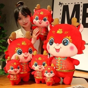 Red Gold Chinese Dragon Doll Cotton Plush Stuffed Animal Doll Stress Release - Picture 1 of 8