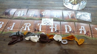 Horse Pony Birthday Party Pack: Banner, 15 Balloons, 1 Cake & 12 Cupcake picks - Image 1 of 4
