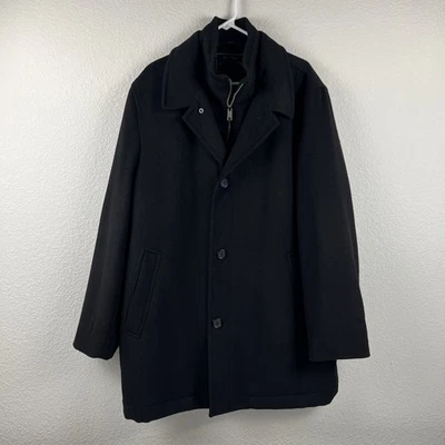 Jos A. Bank Reserve Peacoat Jacket Men's Large Wool Blend Quilted Lining Black - Image 1 of 4