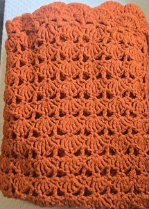 Chunky Handmade Crochet Rich Burnt Orange Blanket Throw 50"X 88" - Picture 1 of 13