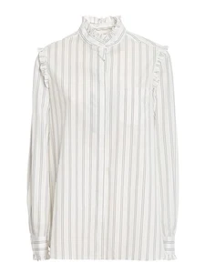 WEEKEND MAX MARA Striped Frill Trim High Neck Blouse Shirt in White IT 38/UK 6 - Picture 1 of 17