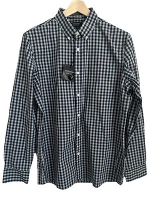 Camisa social xadrez Nordstrom masculina acabamento em loja ajuste grande 100% algodão botão para baixo - Imagem 1 de 4