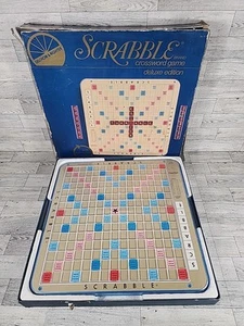 Vintage 1982 Scrabble Deluxe Rotating Turntable Board Game Mahogany Tiles - Picture 1 of 13