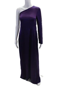 Aeffe Womens Lace Texture Trim One Shoulder Leg Slit Maxi Dress Purple Size 10 - Picture 1 of 5