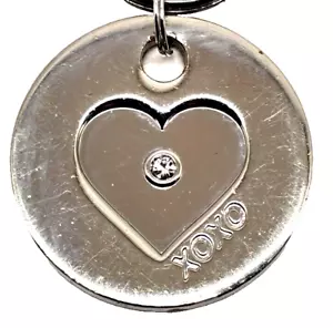 Heart Hugs and Kisses Clear Rhinestone Metal Round Keychain Charm Fob Purse Bag - Picture 1 of 3
