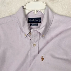 Ralph Lauren Button Down Shirt Mens 16 32/33 Large Purple Flesh Pony Long Sleeve - Picture 1 of 13