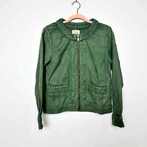 Chaser NWT Vintage Full Zip Braided Collarless Canvas Jacket Army Green Sz Small - Picture 1 of 8