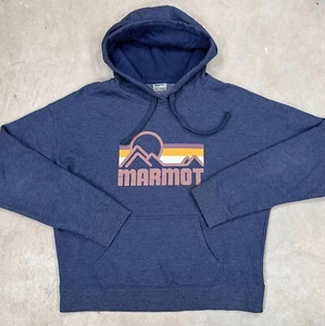 Marmot Womens Size XL Blue Graphic Print Pullover Hoodie Drawstring Long Sleeve - Picture 1 of 8
