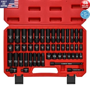 48 Piece Drive Impact Socket Set SAE Metric Cr-V Steel Durable Heavy Duty Case - Bild 1 von 7