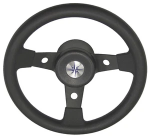 Boat Black Sports Steering Wheel 3 Spoke Aluminium 310 mm Delfino Italian Made - Picture 1 of 3