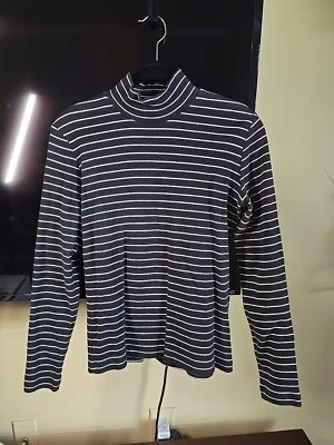 Top deportivo Geoffrey Beene de algodón/spandex cuello falso negro con rayas blancas,... Foto 1 de 3