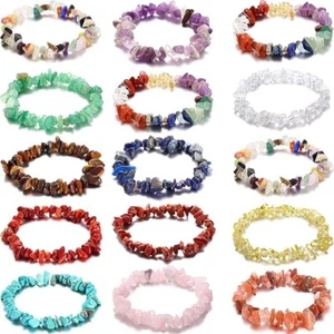 Crystal Gemstone Bracelet Bead Chakra Natural Stone Stretch Reiki Jewellery Gift - Picture 1 of 19