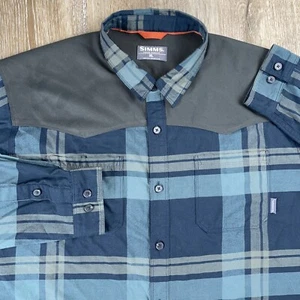 Camisa de franela de pesca Simms abotonada manga larga azul a cuadros para hombre XL - Imagen 1 de 8