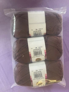 Lion Brand Yarn 24/7 Cotton Yarn 3 Pack Coffee Beans. NIP FREE SHIPPING! - Picture 1 of 2