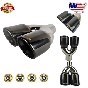 2.25" to 3.5" Dual Outlet Exhaust Tip - High-Quality Black Chrome Finish - Picture 1 of 8