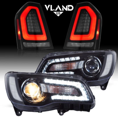 VLAND LED Projector Headlights+SMOKED LED Tail Lights For 2011-2014 Chrysler 300 - Image 1 of 4