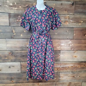 Vintage Carolina Maid blau Erdbeere Gürtel Midi Tageskleid 70er Größe 10 hergestellt in den USA - Bild 1 von 20