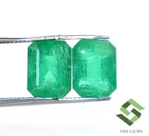 4.59 Cts Natural Zambian Emerald Octagon Cut Faceted Pair 9x7x5.25 mm Gemstones - Picture 1 of 11