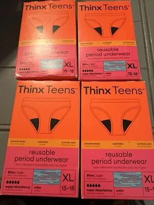 💝 Thinx Teens Super Absorbency Period Underwear Sz XL 15-16 Hologram🆕SET Of 4 - Image 1 of 3